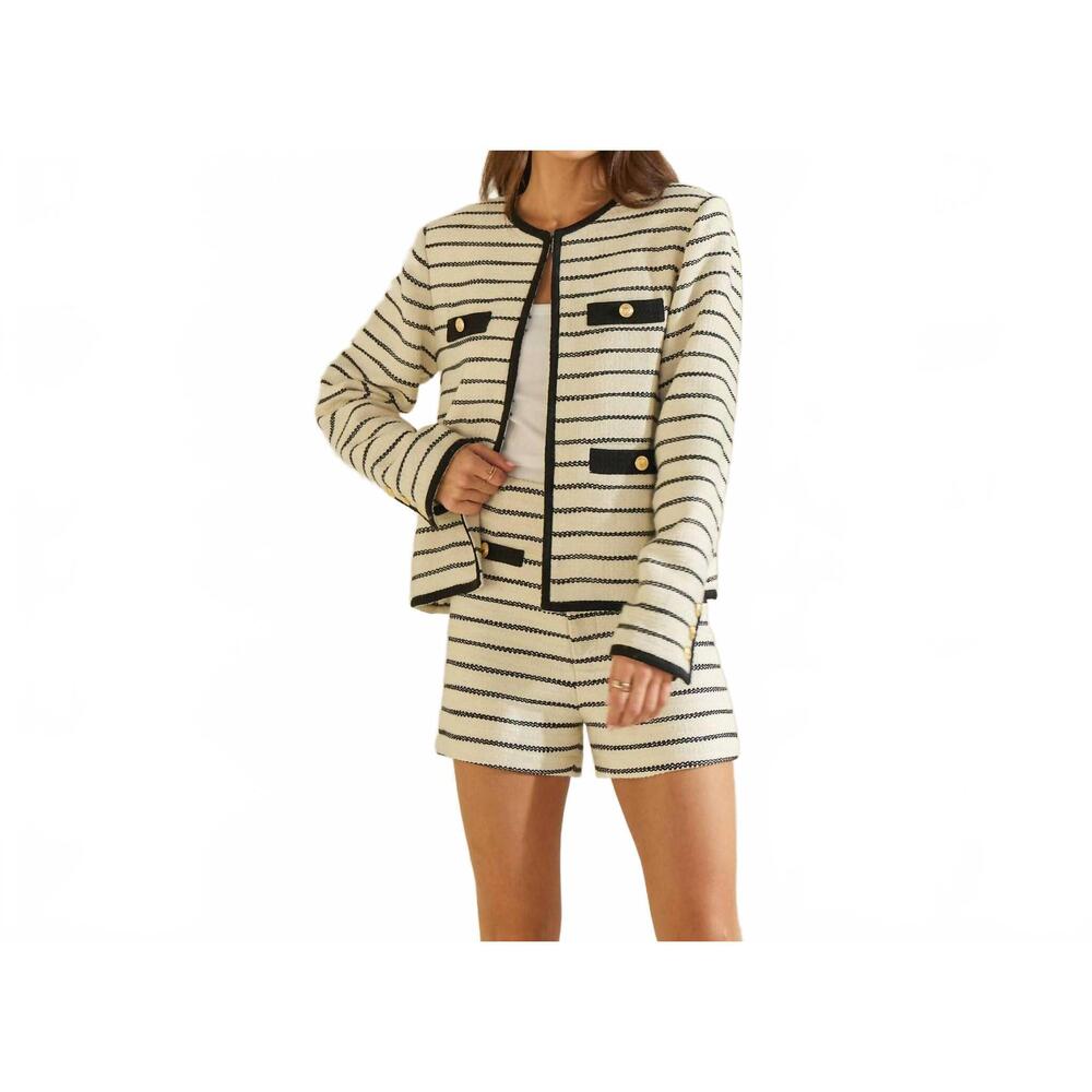 NEW ABLE striped tweed cardigan jacket in cream/black